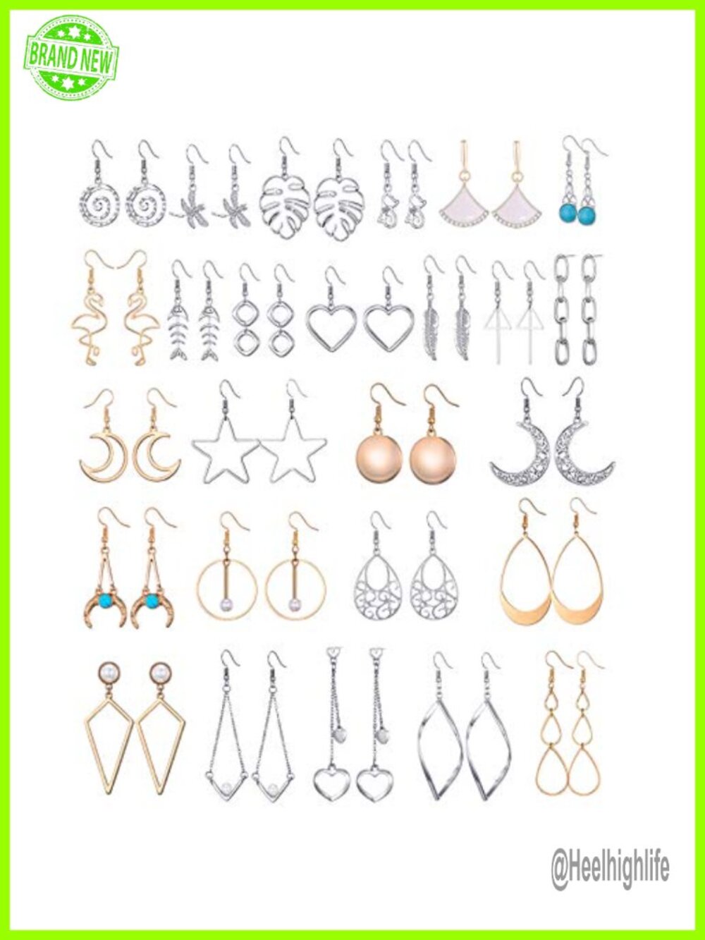 Silver Dangle Earrings Set 16 Pairs Diamond Stud Hypoallergenic French Wire